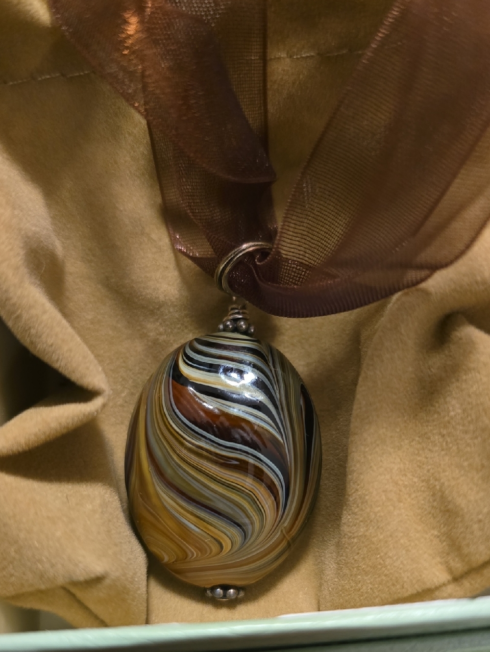 Swirled Maurano Glass Pendant Necklace in Browns